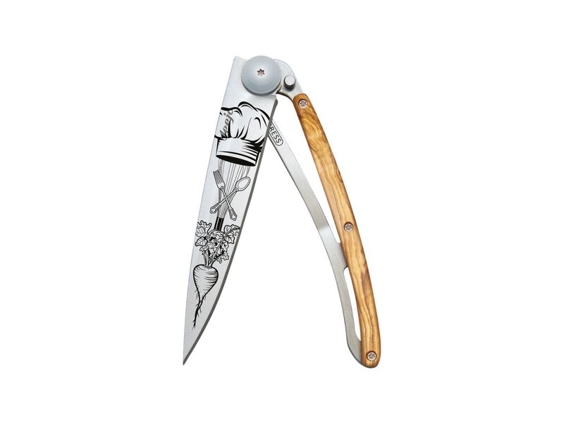 Deejo zakmes 37g - Chef - olijfhout - titanium