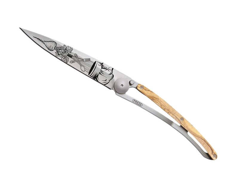 Deejo zakmes 37g - Chef - olijfhout - titanium