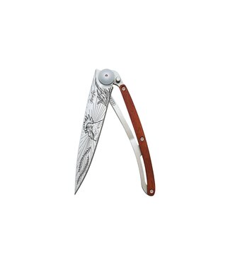 Deejo zakmes  37g - Cock-a-doodle-doo - koraalhout - titanium