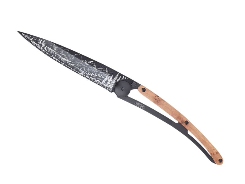 Deejo zakmes  37g - Mountain - jeneverbeshout - matzwart titanium