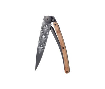 Deejo zakmes 37g - Art Déco - jeneverbeshout - matzwart titanium
