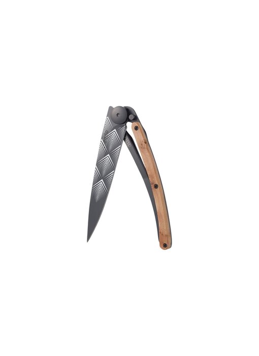 Deejo zakmes 37g - Art Déco - jeneverbeshout - matzwart titanium