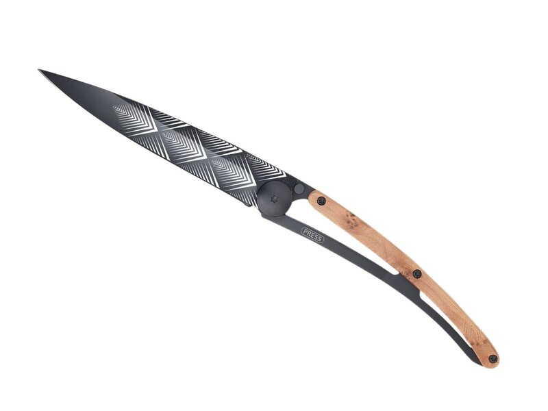 Deejo zakmes 37g - Art Déco - jeneverbeshout - matzwart titanium