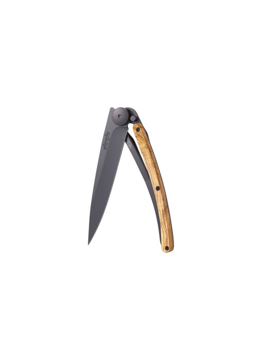 Deejo zakmes 37g - olijfhout - matzwart titanium