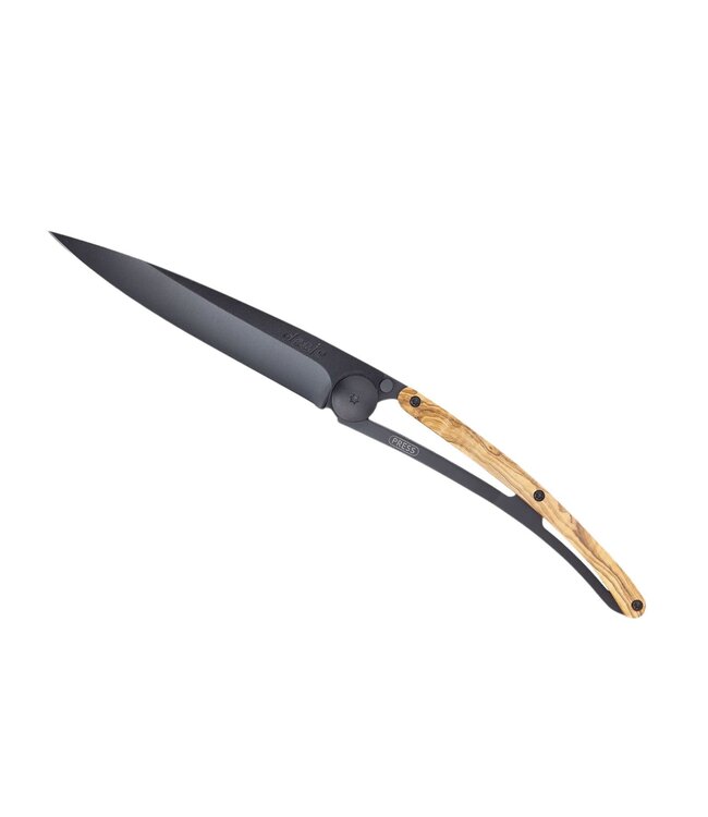 Deejo zakmes 37g - olijfhout - matzwart titanium