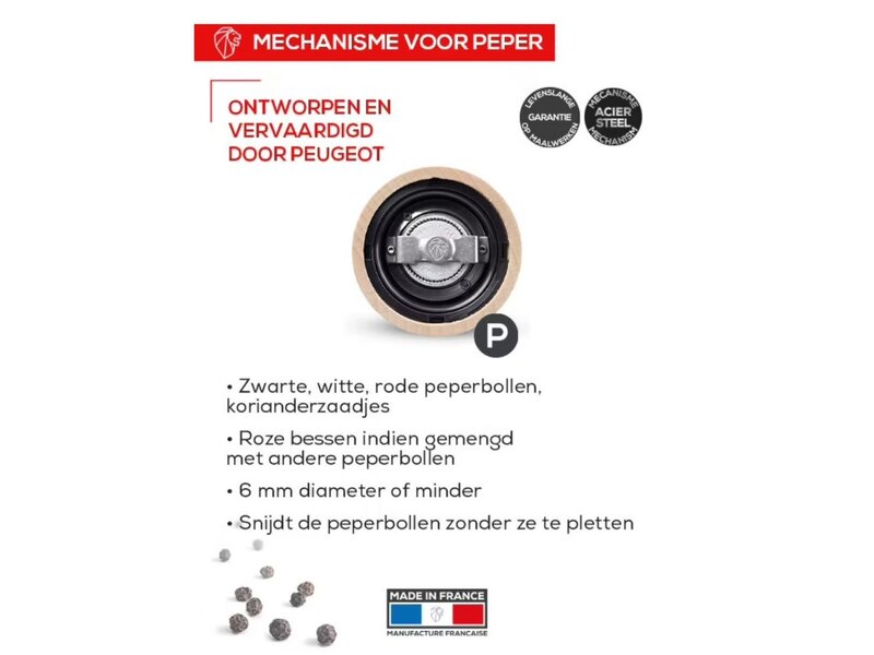 peugeot pepermolen hout chocoladekleur - 18cm