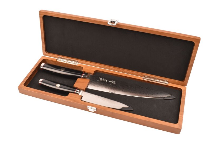 Yaxell Super Gou Ypsilon set met Japans koksmes 20cm en universeelmes 12cm