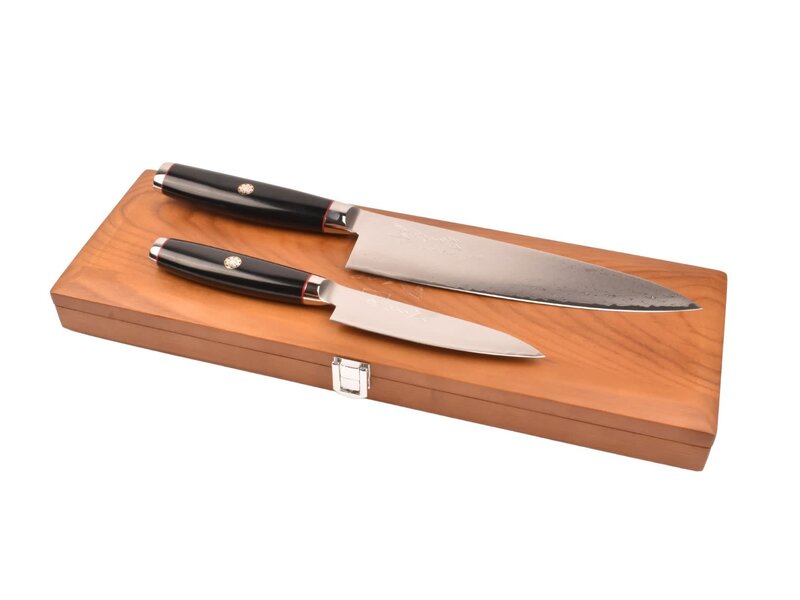 Yaxell Super Gou Ypsilon set met Japans koksmes 20cm en universeelmes 12cm