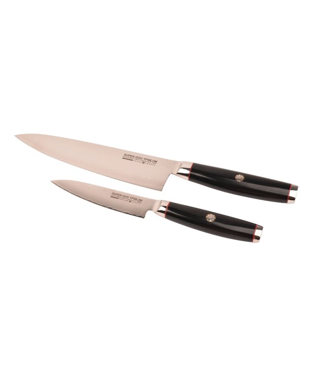 Yaxell Super Gou Ypsilon set met Japans koksmes 20cm en universeelmes 12cm
