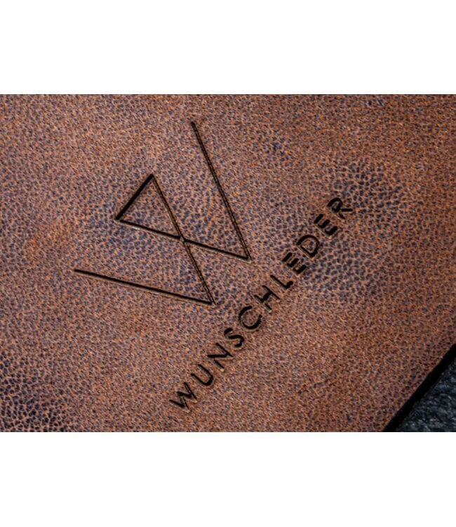 Wunschleder magneetblok in cortenstaal en plantaardig gelooid leer voor 6 messen