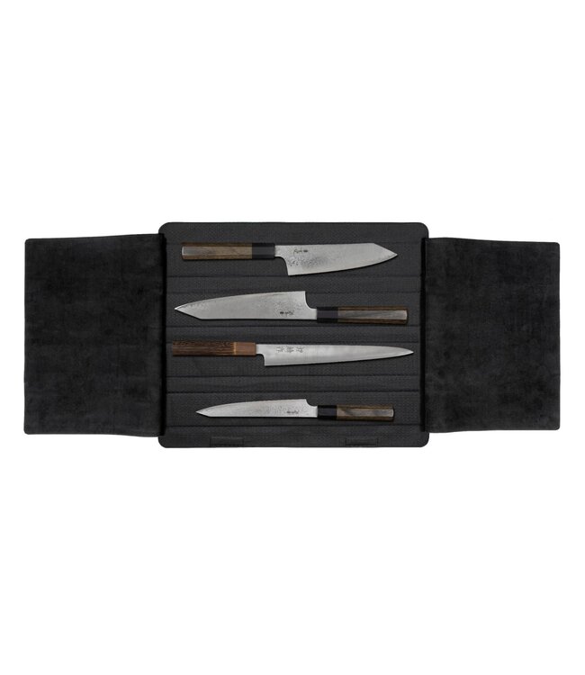 Wunschleder magnetische messentas - zwart vintage bio-leder - voor 4 messen