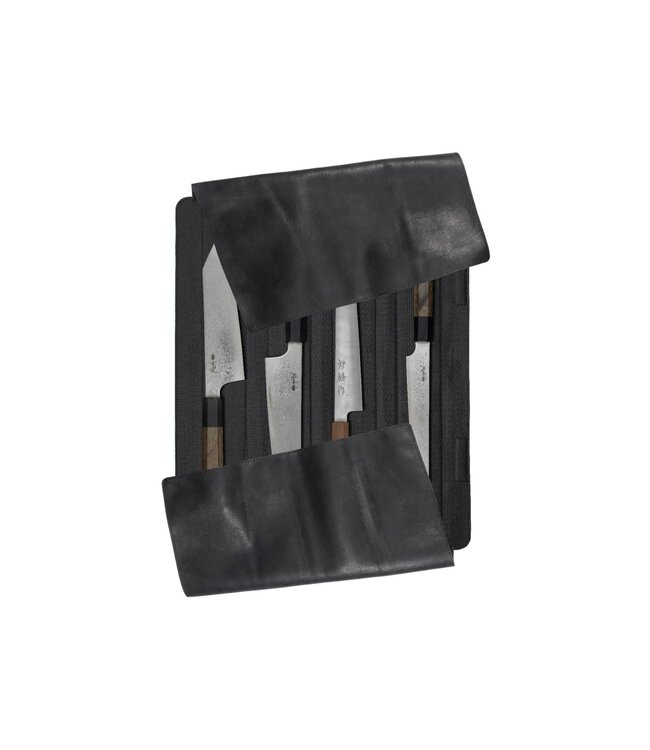 Wunschleder magnetische messentas - zwart vintage bio-leder - voor 4 messen