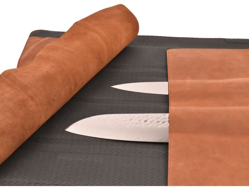 Wunschleder magnetische messentas - cognac vintage bio-leder - voor 4 messen