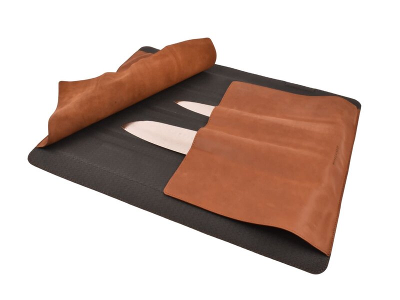 Wunschleder magnetische messentas - cognac vintage bio-leder - voor 4 messen