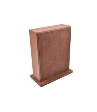 Wunschleder magneetblok in cortenstaal en plantaardig gelooid leer voor 6 messen