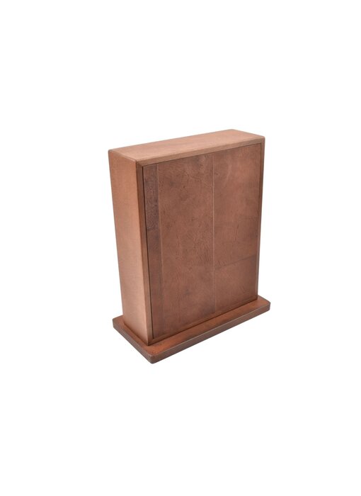 Wunschleder magneetblok in cortenstaal en plantaardig gelooid leer voor 6 messen