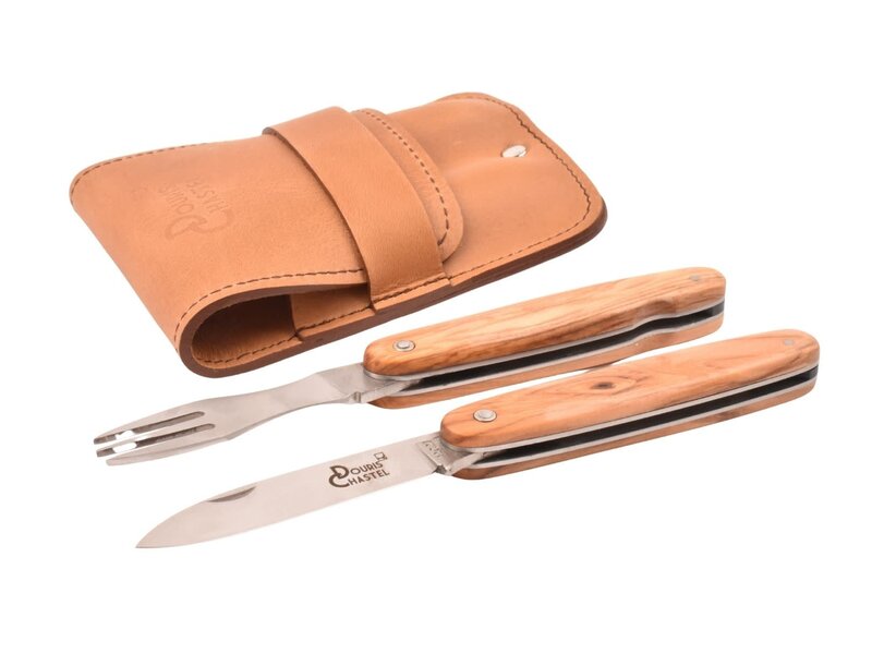 Goyon-Chazeau Navette picknickset met mes en vork - olijfhout