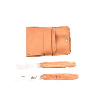 Goyon-Chazeau Navette picknickset met mes en vork - olijfhout