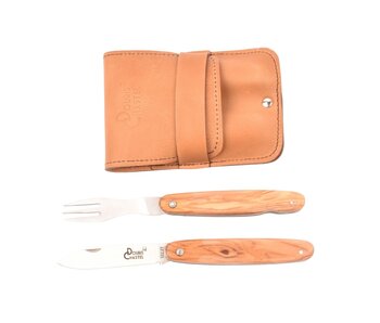 Goyon-Chazeau Navette picknickset met mes en vork - olijfhout