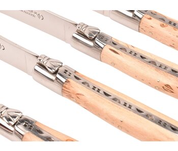 Laguiole en Aubrac 6 steakmessen berk naturel - glanzend