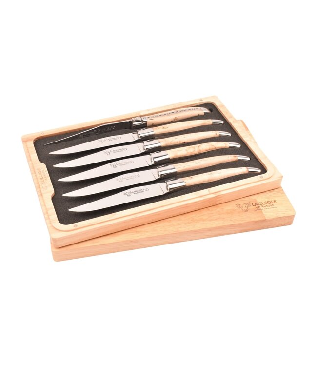 Laguiole en Aubrac 6 steakmessen berk naturel - glanzend