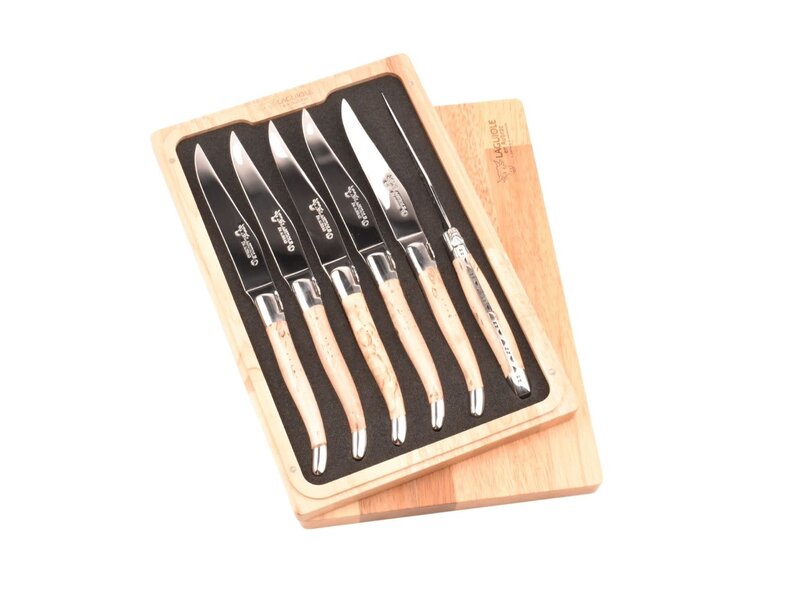 Laguiole en Aubrac 6 steakmessen berk naturel - glanzend