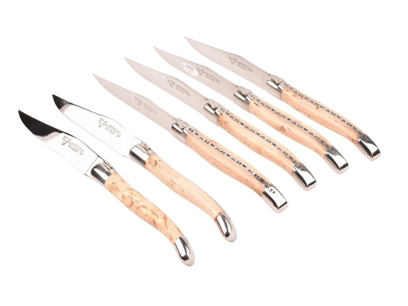 Laguiole en Aubrac 6 steakmessen berk naturel - glanzend