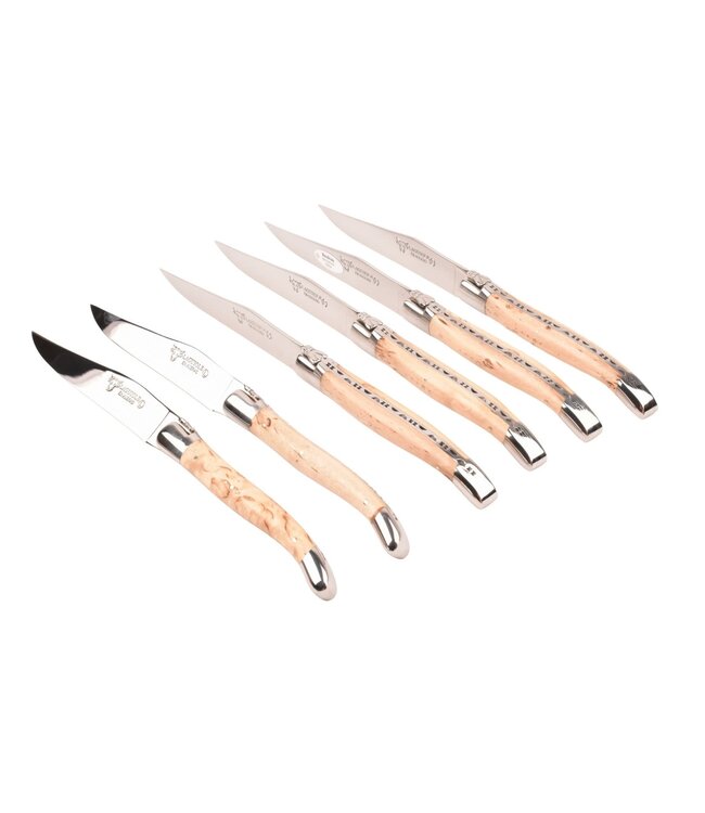 Laguiole en Aubrac 6 steakmessen berk naturel - glanzend