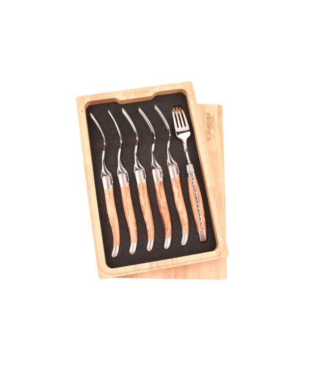 Laguiole en Aubrac 6 vorken olijfhout - mat