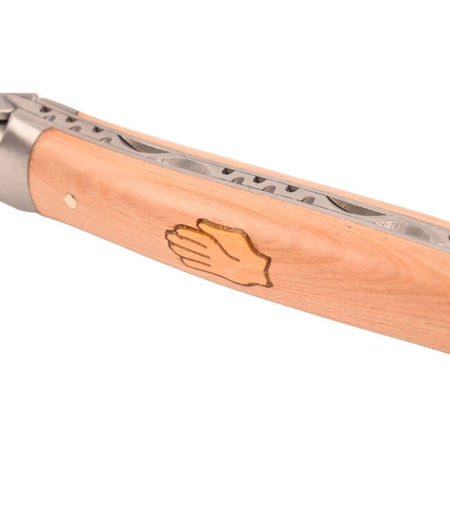 Laguiole en Aubrac 12cm olijfhout en buxus Antwerps handje - marqueterie - mat