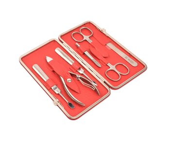Dreiturm 7-delig nageletui met nageltang en 2 scharen - rood leder (hardcase)