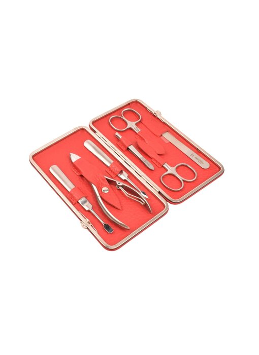 Dreiturm 7-delig nageletui met nageltang en 2 scharen - rood leder (hardcase)