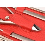 Dreiturm 7-delig nageletui met nageltang en 2 scharen - rood leder (hardcase)