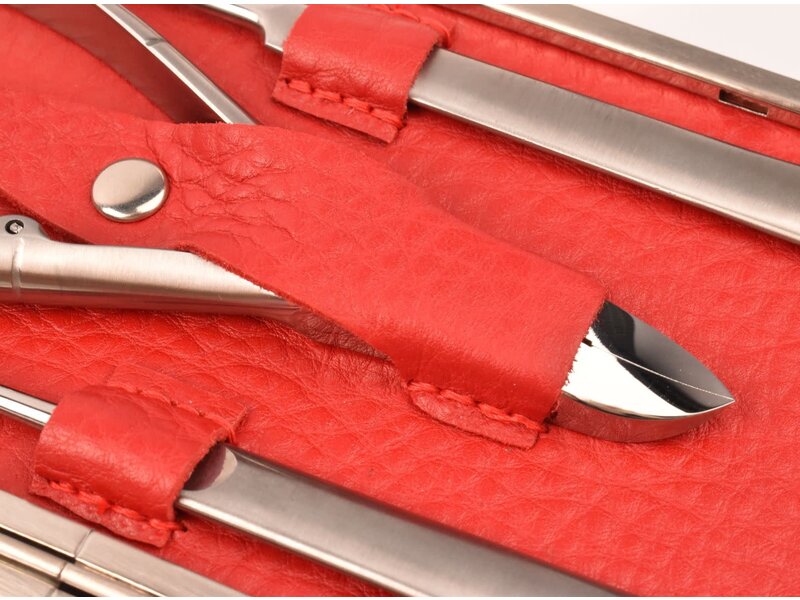 Dreiturm 7-delig nageletui met nageltang en 2 scharen - rood leder (hardcase)