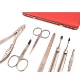Dreiturm 7-delig nageletui met nageltang en 2 scharen - rood leder (hardcase)