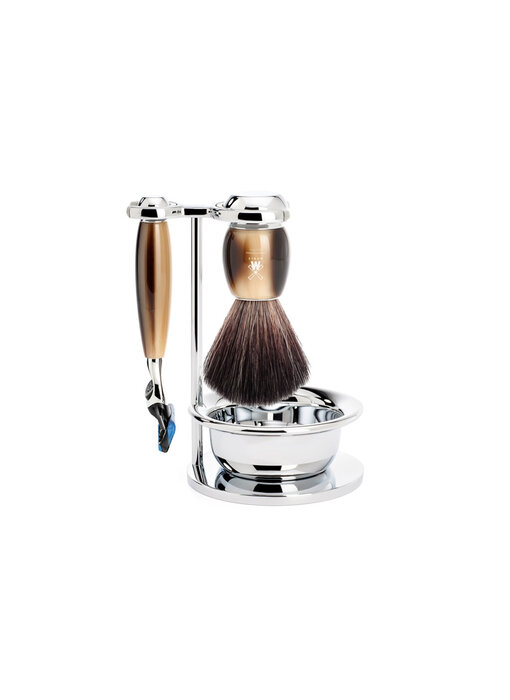 Muhle Vivo scheerset in harshoorn - zeepbakje - Gillette® Fusion5™ - kwast black fibre