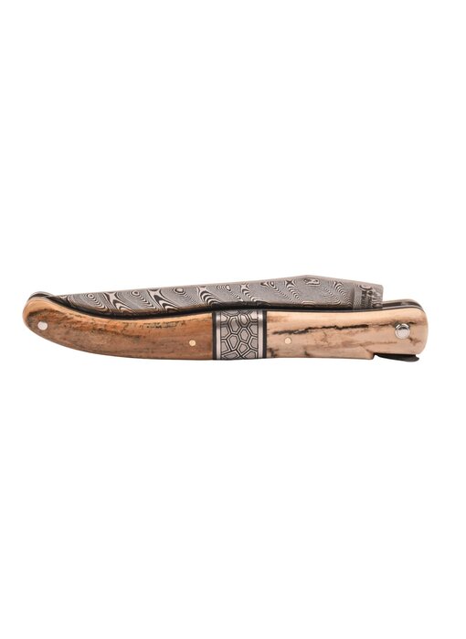 Laguiole en Aubrac Belle pièce 2025/1 - 12cm croute d' ivoire de mammouth - damast balbach - plein manche
