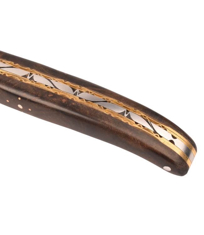 Laguiole en Aubrac Belle pièce 2025/3 - 12cm loupe de laurel - messing - damast balbach - double platines - plein manche