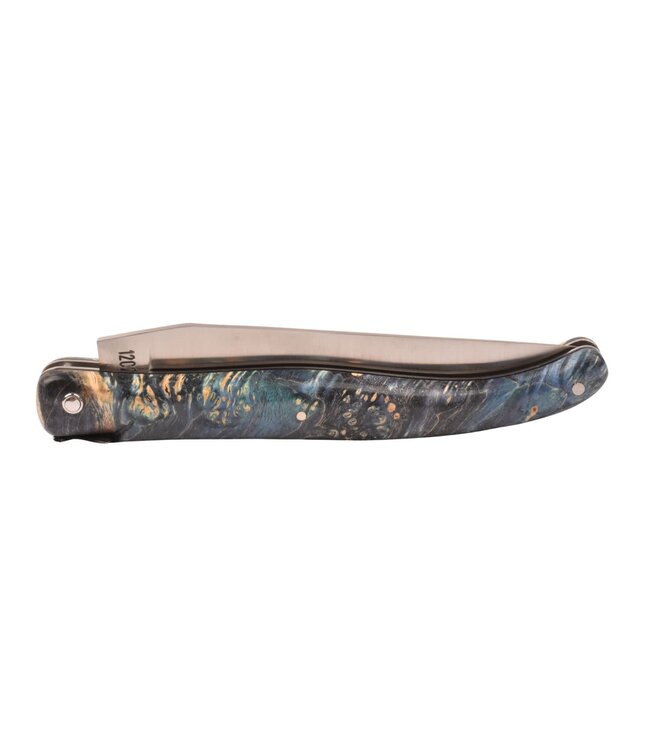 Laguiole en Aubrac Belle pièce 2025/5 - 12cm loupe de sureau blue - plein manche