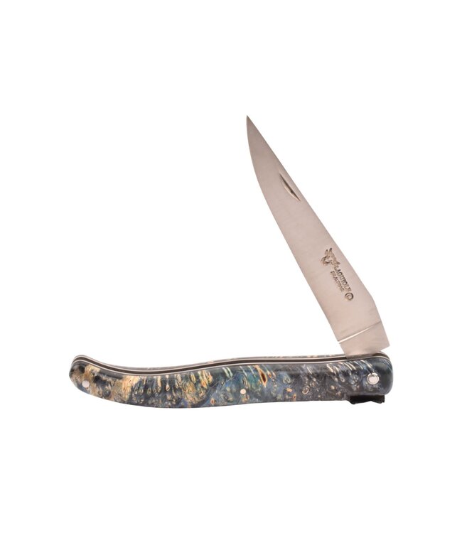 Laguiole en Aubrac Belle pièce - 12cm loupe de sureau blue - plein manche