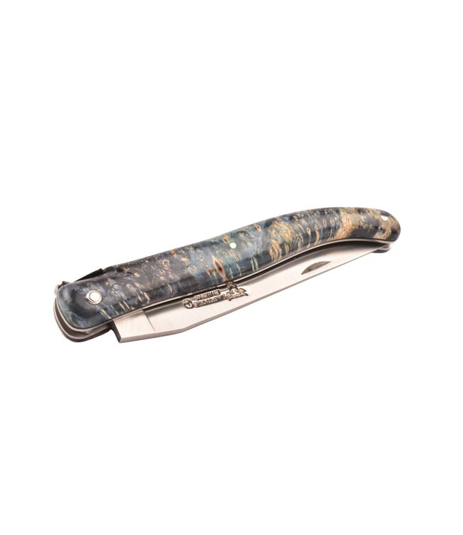 Laguiole en Aubrac Belle pièce - 12cm loupe de sureau blue - plein manche