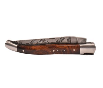 Laguiole en Aubrac Belle pièce 2025/6 - 12cm loupe de bois de fer - damast torsadé