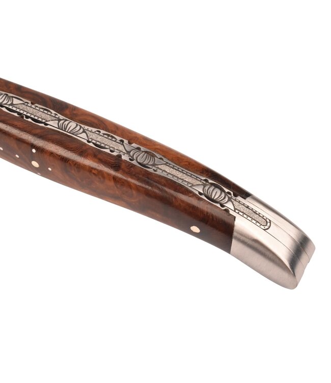 Laguiole en Aubrac Belle pièce 2025/6 - 12cm loupe de bois de fer - damast torsadé