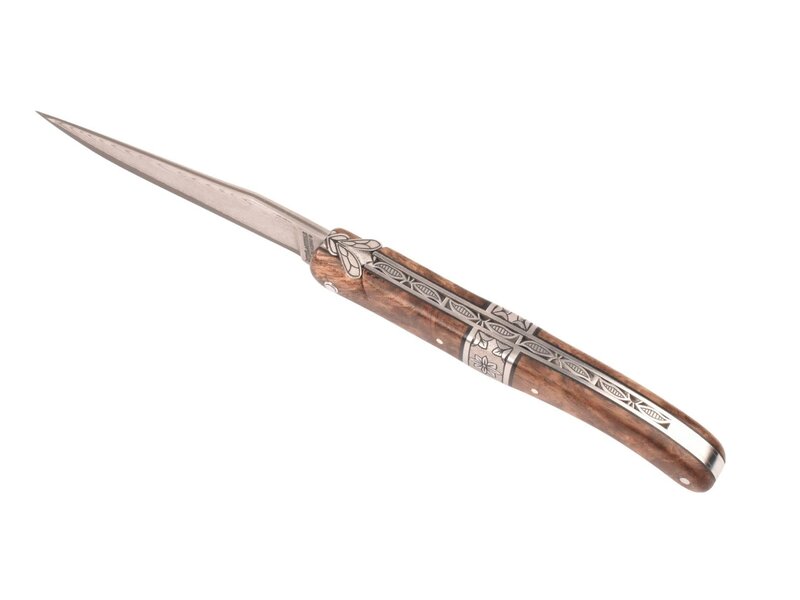 Laguiole en Aubrac Belle pièce 2025/7 - 12cm albisia - damast japonais - centraal middenstuk - plein manche