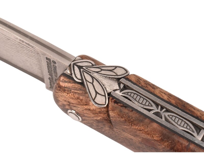 Laguiole en Aubrac Belle pièce 2025/7 - 12cm albisia - damast japonais - centraal middenstuk - plein manche