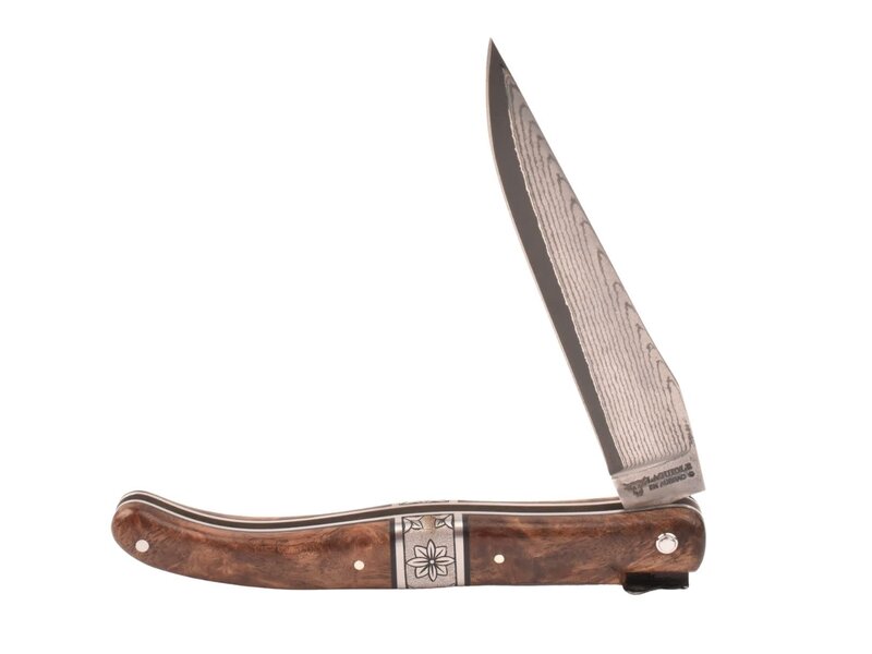 Laguiole en Aubrac Belle pièce 2025/7 - 12cm albisia - damast japonais - centraal middenstuk - plein manche