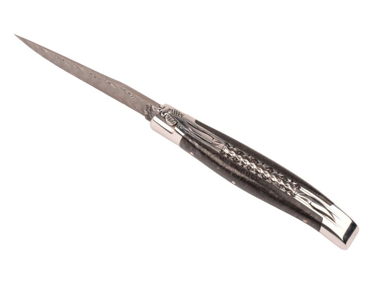 Laguiole en Aubrac Belle pièce 2025/12 - 12cm os de mammouth - damast balbach - double platines