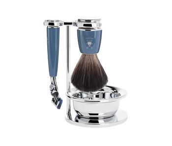 Muhle Rytmo scheerset in blauw edelhars - zeepbakje - Gillette® Fusion5™ - kwast black fibre