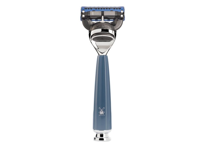 Muhle Rytmo scheerset in blauw edelhars - zeepbakje - Gillette® Fusion5™ - kwast black fibre