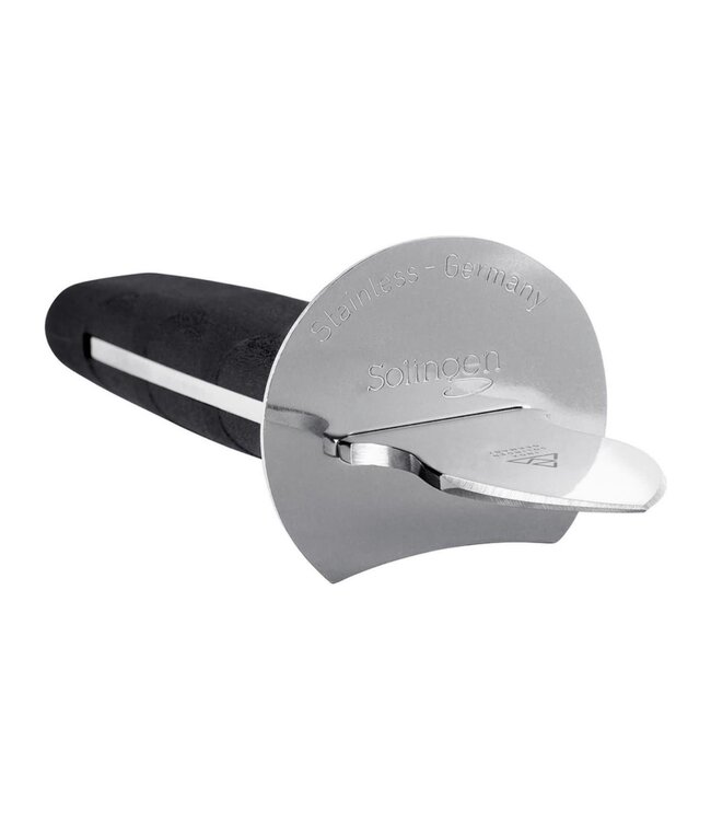 Triangle oestermes met handgeklonken zwart heft en handbescherming -17cm